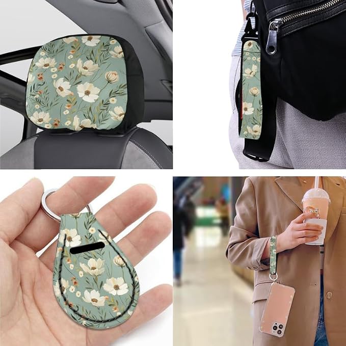 Daffodil Retro Hand Drawing 13 Pack Car Accessories Set Include Car White Flower Art Painting Front Seat Covers Car Decorations,Car Cup Pad Seat Belt Shoulder Pads