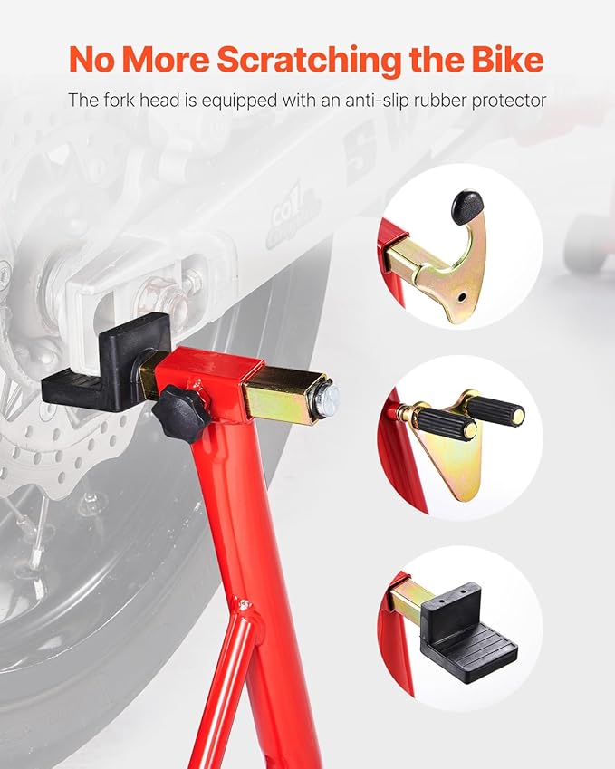 VEVOR Motorcycle Stand Lift, 850lbs Capacity Front Rear Combo Stand Lift, Front Wheel Dual-Fork Stand, Rear U+L Fork Swingarm Spool Stand, for Most Yamaha Honda Kawasaki Suzuki Motorcycles, Red