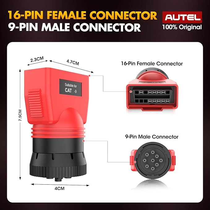 Autel Original MaxiSYS CV CAT 9-PIN Adapter, 9-Pin Off-Highway Vehicle Adapter for Caterpillar Engines, Compatible with Autel Scanner MaxiSYS CV MS908CV, MS908CV II, MS909CV, MS906CV and VCI