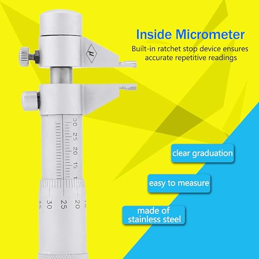 Inside Micrometer Set, Internal Diameter Gage Hole Bore 5-30mm Range 0.01mm Accurate + Wrench + Calibration Ring + Wooden Box