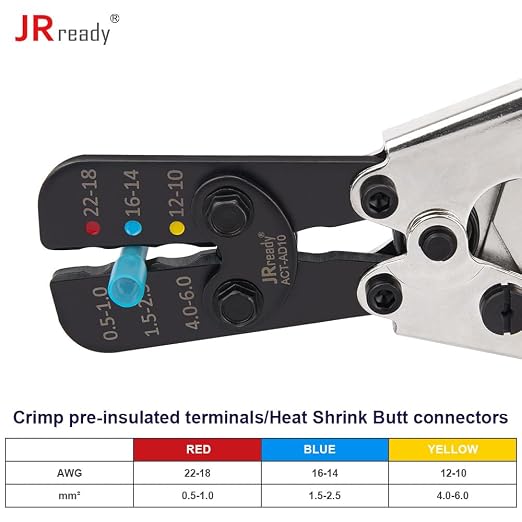 JRready 2 Pin Deutsch Connector Kit with 24pcs Butt, Butt Splice Connectors Crimping Tool ACT-AD10