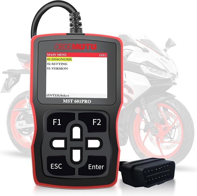 601Pro Motorcycle Scanner, Motorcycle Diagnostic Tool with 2.4'' LCD, Motorcycle OBD2 Scanner with ECU Scan, Read & Clear Codes, Live Data Stream, Freeze Frame for Honda Yamaha Suzuki