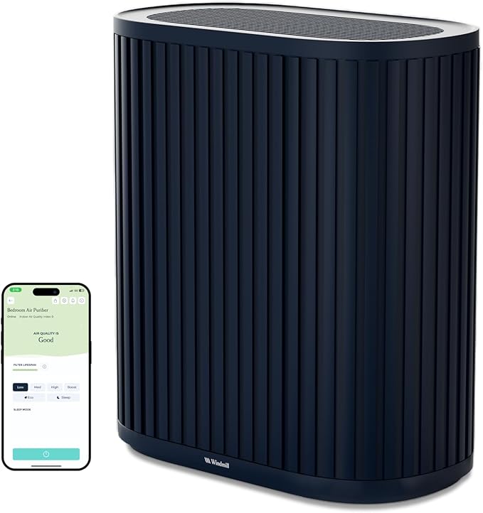 Windmill Air Purifier Max for Home - 3-In-1 Filtration for Dust, Smoke, & More - True HEPA Filter, Activated Carbon, & Pre-Filter - Ultra-Quiet - App Compatible - Covers Up To 1950 sq ft – Navy