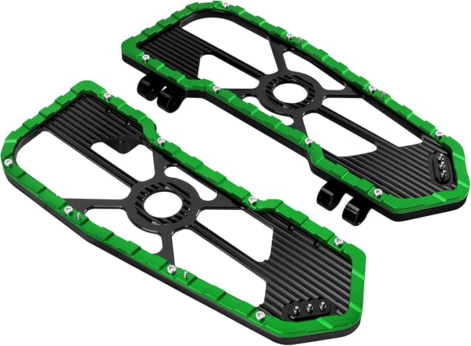 Motorcycle Floorboards Driver Passenger Footboards Wide Foot Pegs Board Pedal Compatible with Touring Electra Road Street Glide Softail Road King (Front Floorboards-Green Edge)
