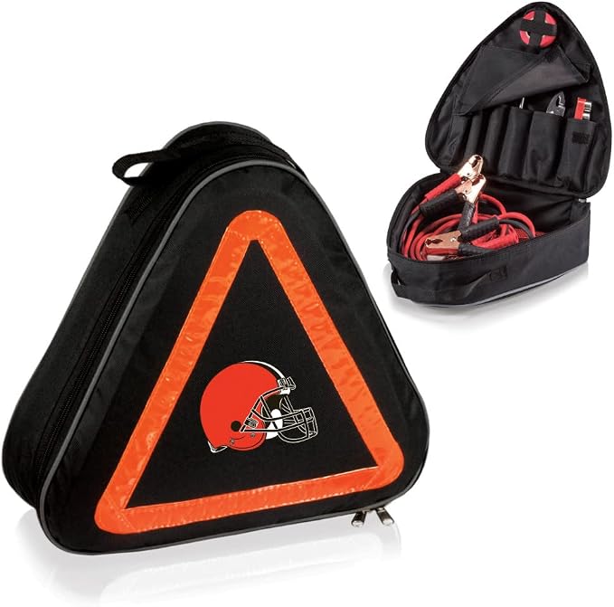 PICNIC TIME NFL Roadside Emergency Car Kit, Auto Vehicle Safety Road Side Assistance with Jumper Cables and Car Tool Kit, (Black with Orange Accents)