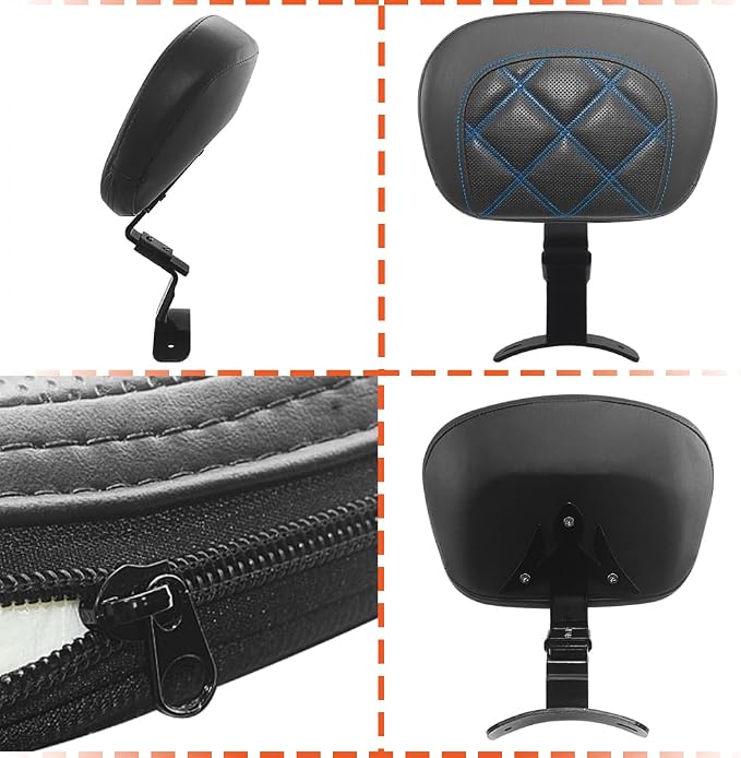 FOVPLUE Rider Backrest,Adjustable Driver Backrest Pad Kit fits for Harley Touring CVO Road Glide Road King Electra Glide Street Glide FLHR FLTRX FLHX FLHT 2009-2023,Double Blue Stitching