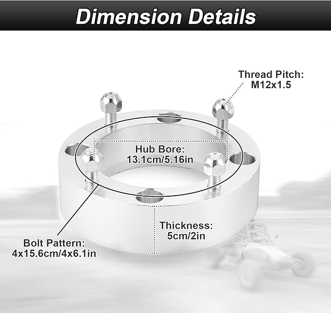 4PCS 2" 4x156 Wheel Spacers Adapters Billet Aluminum Compatible with Polaris RZR Pro XP Ranger Ace RS1 Trail Turbo S 900 1000 XP XC(2013-2026)