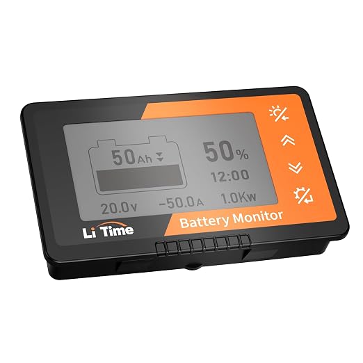 LiTime 500A Battery Monitor with Shunt M10, 8V-120V Battery Monitor for RV Motorcycle Golf Cart Solar Panel with LCD Backlight Screen Buzzer Alarm, Capacity Percentage Time Power Voltmeter Display