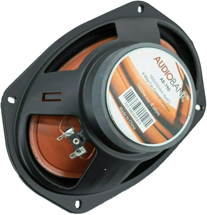 2X Audiobank AB-790 6x9 -Inches 1000 Watts Peak Power for Pair and 300 Watt RMS Power 4-Way Car Audio Stereo Coaxial Speakers with 4 Ohm Ohm Impedance / 93dB/1w/1m