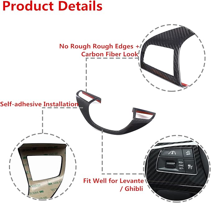 YOCTM ABS Black Carbon Fiber Look Cover Trim Decorative Strip for Maserati Levante 2016 2017 2018 2019 2020 2021 Ghibli 2014 2015 2016 2017 2018 2019 2020 2021 Interior Sets