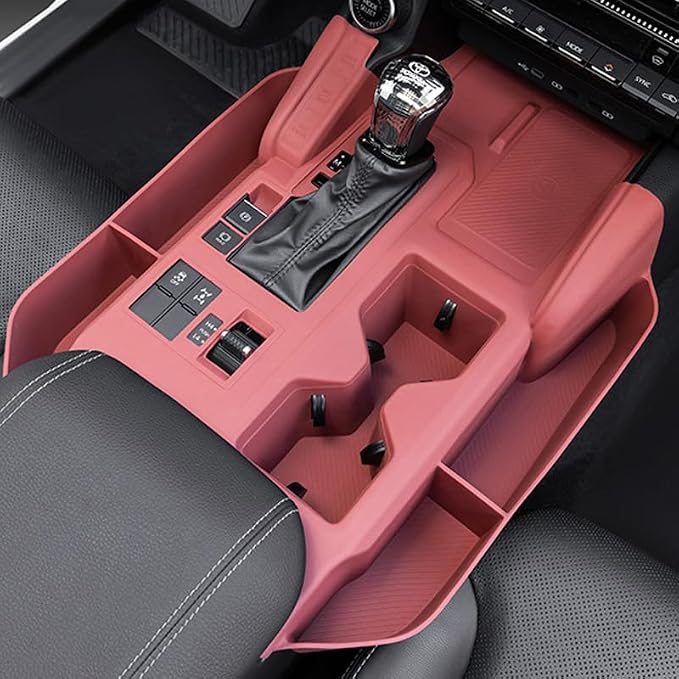 for Toyota Prado 2024-2025 Accessories Center Console Panel Silicone Storage Box Center Console Cover Organizer Storage Protective Pad Tray Wireless Charging (Red)