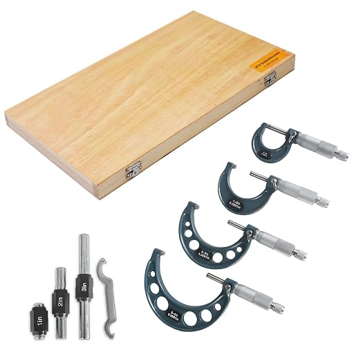 4-Pack Outside Micrometer Set 0-4In Precision Machinist Tools W/Carbide Tips and Ratchet Stop