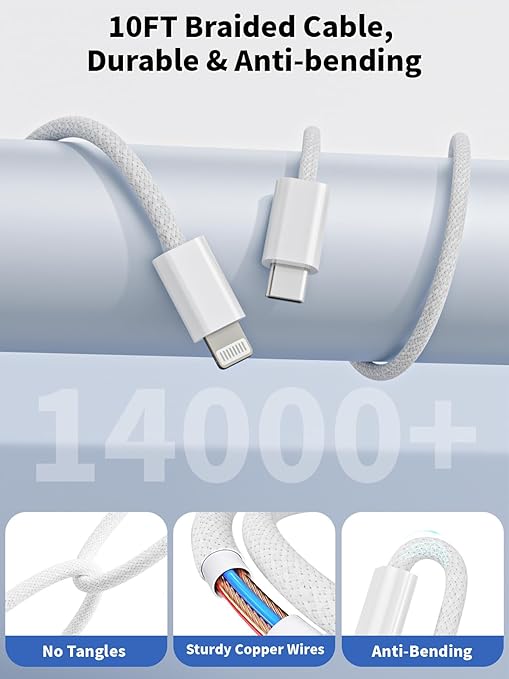iPhone 14 13 Pro Max Charger Fast Charging,Apple iPhone Charger Block[Apple MFi Certified] with 10ft Long Braided Type C Lightning Cable Woven Cord for iPhone14 13 12 11 Pro Max Plus Mini Xr Xs Max 8