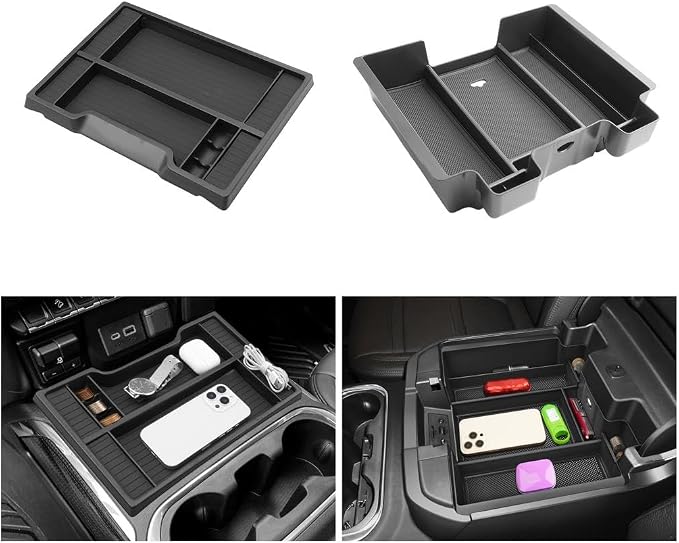 LUWU Center Console Organizer Compatible with 2019-2022 Chevy Silverado/GMC Sierra 1500 & 2020-2023 Chevy Silverado/Sierra 2500HD 3500HD Accessories, 2-Pack Black (ONLY for Full Console w/Bucket Seat)