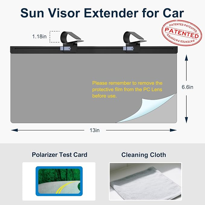 Sun Visor Extender for Car, Visor Extender Attachment for Car, Adjustable Visor Extender Sun Blocker UV400, Polarized Sun Visor Extender, Anti-Glare, UV Protector (2 Pack, Large)