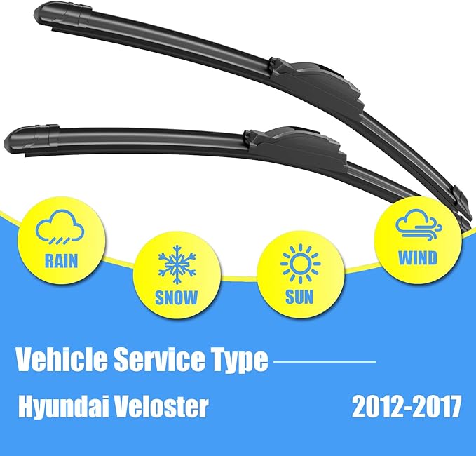Gavimnal® 26"+18"+9" Silicone Wiper Blades Replacement For Hyundai Veloster 2012-2017,All-Season Front Rear Windshield Wiper Blades(Set of 3)