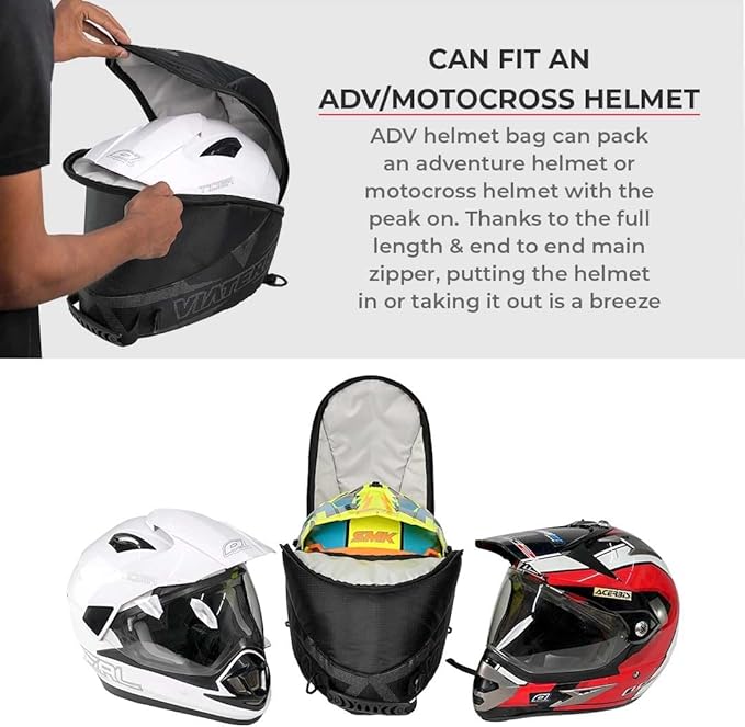 ViaTerra ADV Helmet Bag (Black Grey) I Avoid Scratches & Dirt on Helmet Visor I for Safe Carry & Storage of Off Road Helmets I Lined with Foam Padding