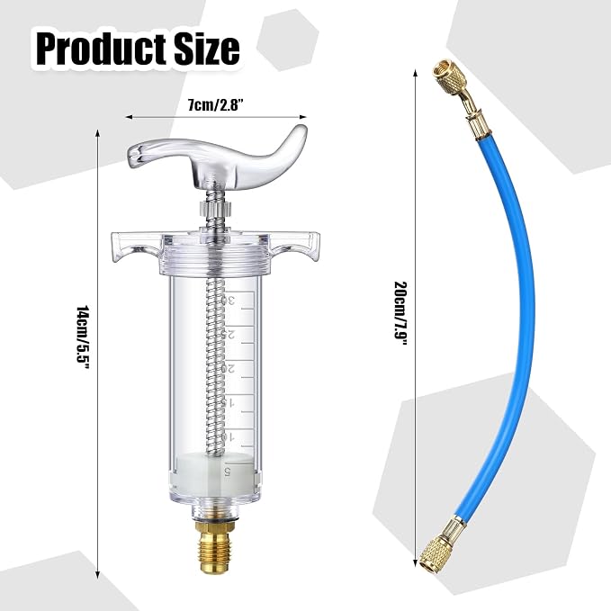 Tellegloww Ac Oil Dye Injector Kit 1/4 SAE with SAE R134a Oil Injector R1234yf Low Side Quick Coupler R410a Split Adapter Compatible with R134a R22 R12 R1234yf, Hand Push Compressor Manual 1oz/30ml