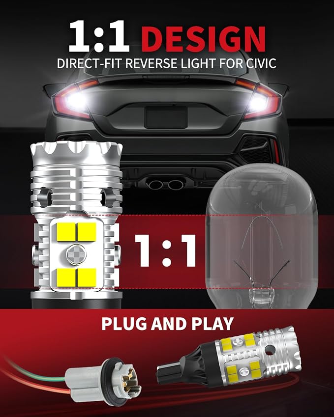 LASFIT 921 LED Reverse Backup Light Bulbs Fit for 2013-2026 Honda Civic, 6000K Cool White Super Bright OEM 912 W16W Replacement, 2 pcs