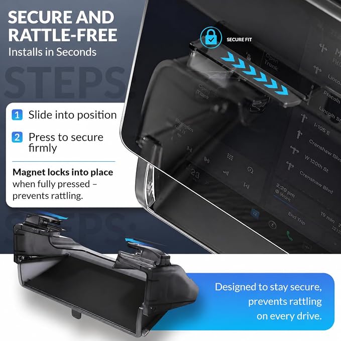 Tesla Model Y Juniper & Model 3 Highland Under Screen Storage Box 2025-2026 & 2024-2026 - Rattle-Free Magnetic Organizer Tray Hidden ABS Console Storage with Anti-Slip Silicone