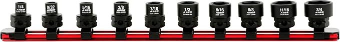 ARES 29019 – 10-Piece 3/8-Inch Drive SAE Low Profile Nano Impact Socket Set – Impact Grade Sockets Offer Greater Clearance Than Typical Shallow Sockets – Includes Aluminum Storage Rail