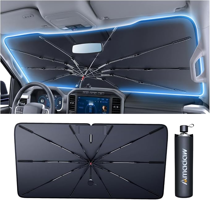SUV Windshield Sun Shade Umbrella for RAV4, CR-V, Model Y, Explorer, Forester, Lexus RX, Pacifica, & More, Protect Car from Sun Rays & Heat Damage, Easy Storage with Bag, M Size(57" x 35")