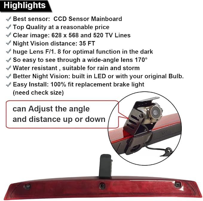 Third 3rd Brake Light Reversing Camera Brake lamp Parking Camera Replacement for Mercedes Benz Viano Vito W639 Van 3 2003-2014 VW Crafter Dritte 3 ab 2017 Transporter Van