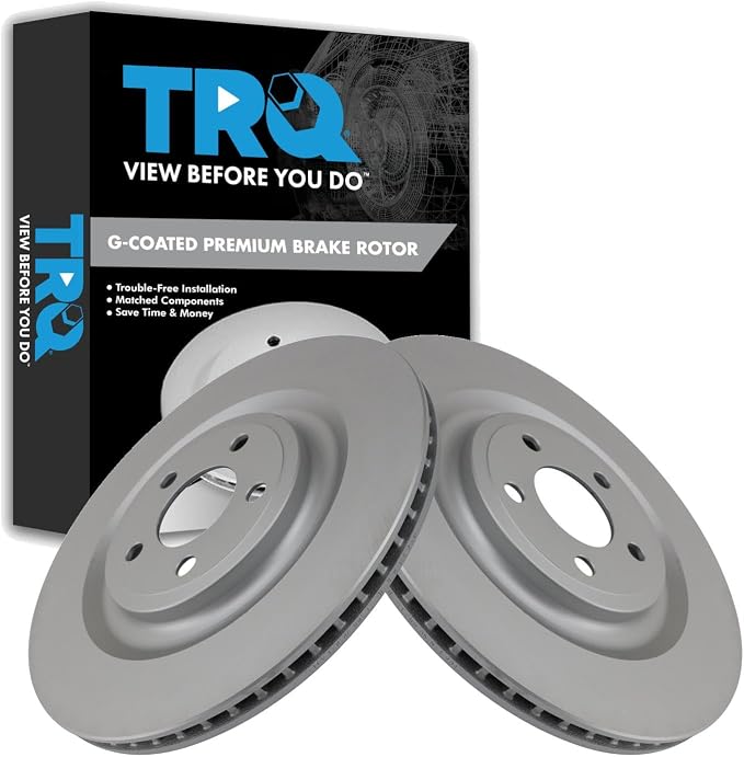 TRQ Rear Brake Rotor Set G Coated Vented Compatible with 2020-2023 Ford Explorer 2020-2023 Police Interceptor Utility 2020-2023 Lincoln Aviator 2024 Ford Mustang
