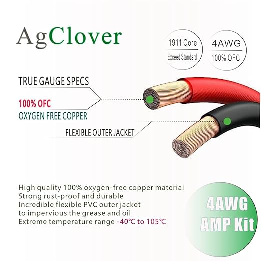 4GA Amp Wiring Kit, 100% Oxygen Free Copper OFC 3000W Complete Amplifier Wire Installation Accessories - Make Connections and Brings Power to Car, Home and Marine Audio Systems AGSK4