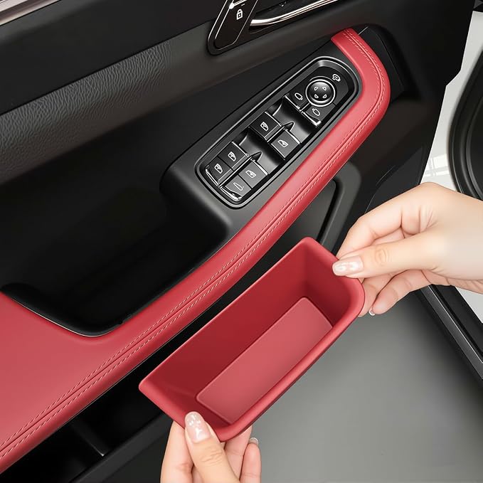 4PCS Door Side Storage Box for Porsche Macan Accessories 2014-2026, Front Rear Car Door Handle Organizer Tray for Phone, Keys, Cards, Macan Car Accessories Interior (Red for Ma-can 2014-2026)
