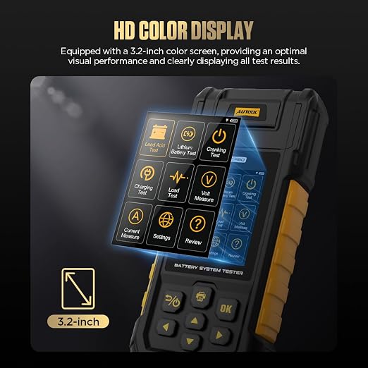 AUTOOL Car Battery Tester 12V 24V Automotive Battery Load Tester 30-2000 CCA, Battery Tester with Printer, Support Lithium Battery, Cranking & Charging & Leakage Test, Data Review Protection