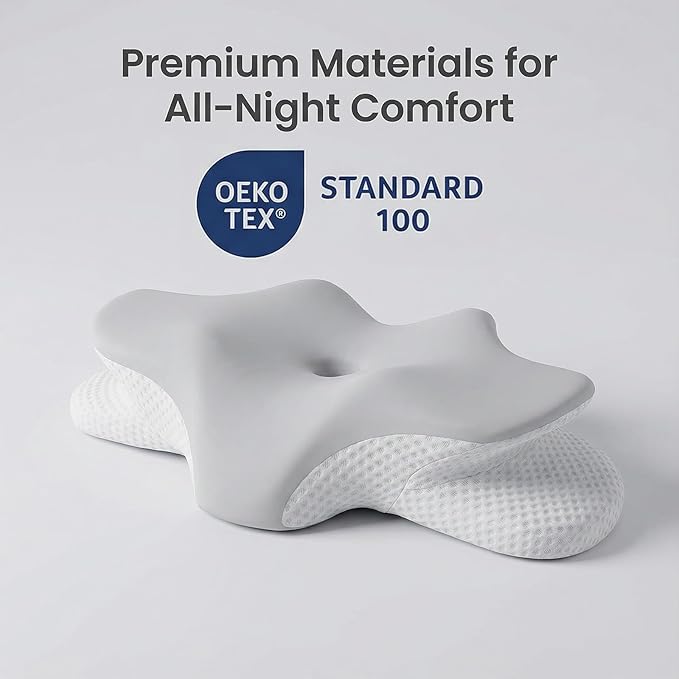 Cervical Pillow for Neck and Shoulder Support, Contour Memory Foam Pillow for Pain Relief, 2 Heights Cooling Ergonomic Orthopedic Pillow for Side Back Stomach Sleepers Grey