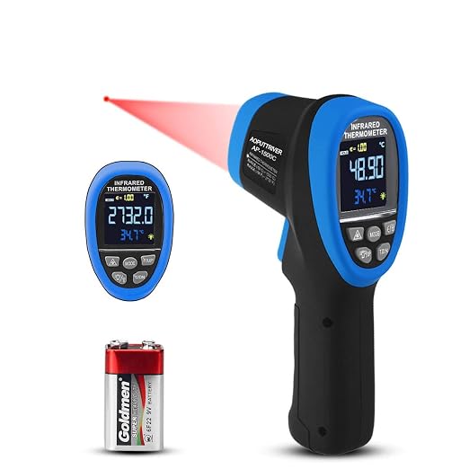 High Temp Thermometer Pyrometer -58℉- 2732℉,Dual Laser Industrial Pyrometer 30:1 Non Contact Digital Thermometer Gun with Large LCD Color Display Blacklight and Flashlight, Adjustable Emissivity