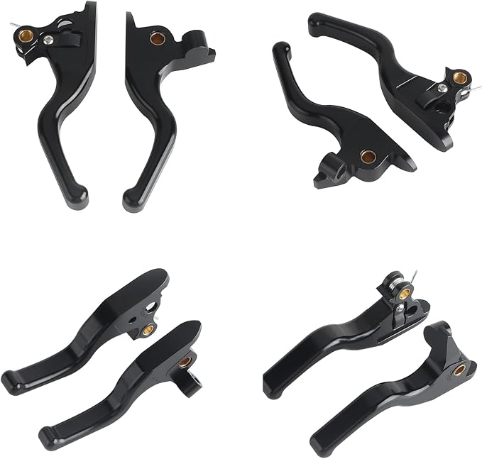 3 Finger 5.9" CNC Shorty Hand Control Lever Kit - Brake & Clutch Levers for Harley Touring (21+ with Spring) - Black Aluminum, Chrome Finish
