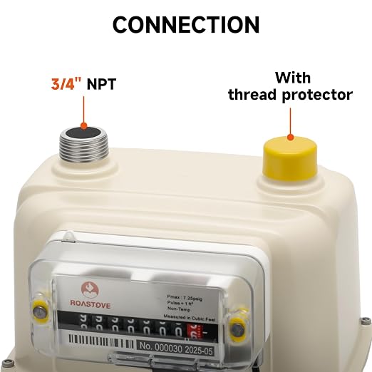3/4" NPT Gas Submeter with Pulse Output, Cubic Feet Readout, 1 Pulse per Cu Ft, for Natural Gas & Propane Vapor Usage Monitoring — Not a Whole-House Utility Replacement Meter