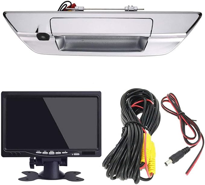 Car Rear View Trunk Handle Parking Reverse Backup Camera HD Night Vision Waterproof for Toyota Hilux 8 MK8 Pickup Truck Masters OX AN120 AN130 Revo Recco/Invincible 50 2015-2019(with 7-inch Monitor)