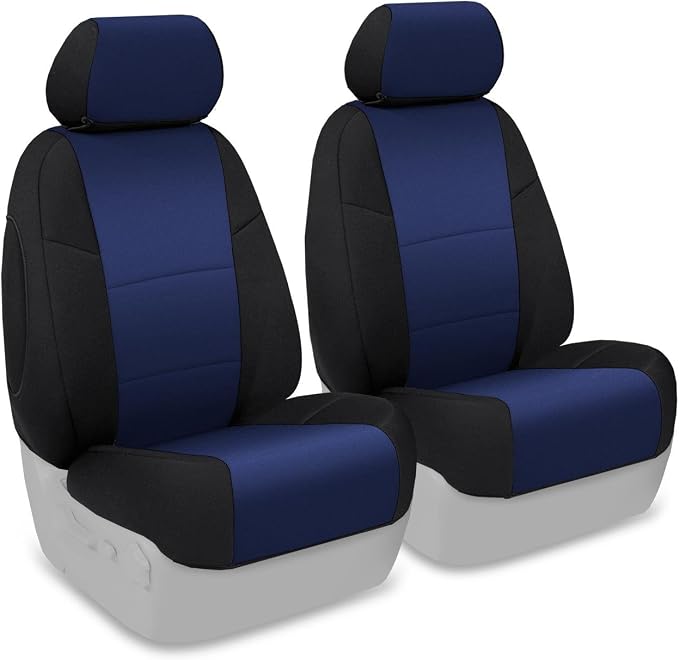 Coverking Custom Fit Front 50/50 Bucket Seat Cover for Select Ford F-Series Models - Neosupreme (Navy Blue with Black sides)
