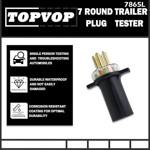 7865L 5 Pack 7-Way Round Pin Tractor Plug Tester Trailer Circuit，7 pin Trailer Plug Tester，Single Person Test Circuit Tester.