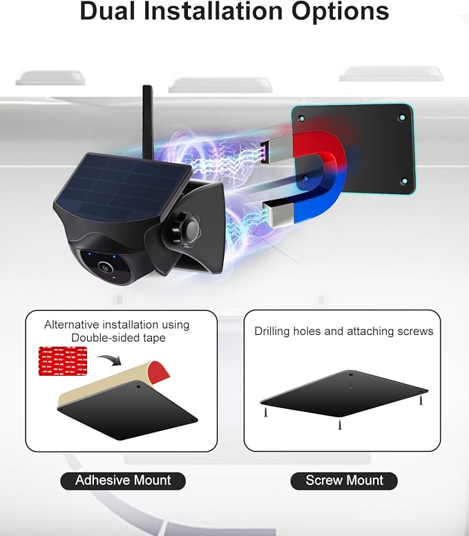 1080P Solar Wireless Backup Camera with Metal Mounting Plate