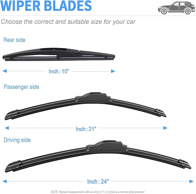 Gavimnal® 24"+21"+10" Silicone Wiper Blades Replacement For Mitsubishi Outlander Sport 2011-2024,All-Season Front Rear Windshield Wiper Blades(Set of 3)