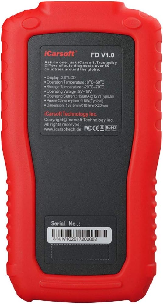 Auto Diagnostic Scanner iCarsoft FD V1.0 for Ford/Holden, ABS, SRS, Oil Service Reset ect (Red)