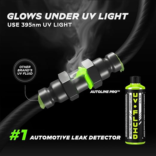 AutoLine Pro Smoke Fluid Brightest UV Glow Leak Tracing Solution for Automotive Smoke Machines, 2-Pack 16oz Total (EVAP, Vacuum, and More) [Not for Ventus]