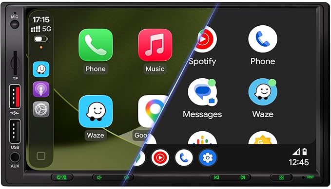 [Upgraded DSP & Hi-Fi Sound] 7'' Double Din Car Stereo, Wireless Apple CarPlay & Android Auto, 240W Peak Power Audio, 7 Inch HD Touchscreen, Bluetooth, Backup Camera, Pro Equalizer Sound Tuning