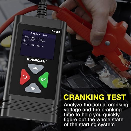 KINGBOLEN BM560 6V 12V Car Battery Tester, 100-2000CCA Voltage Tester, Precision Digital Auto Battery Analyzer, Loading/Charging/Starting System Tester for Cars SUV ATV Boats Motorcycles Vehicle