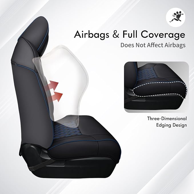 Huidasource Custom Fit Tundra Car Seat Covers Full Set, Waterproof Front&Rear Seat Cushion Fit for 2014-2021 Toyota Tundra CrewMax Pickup Truck (Full Set/Black&Blue)