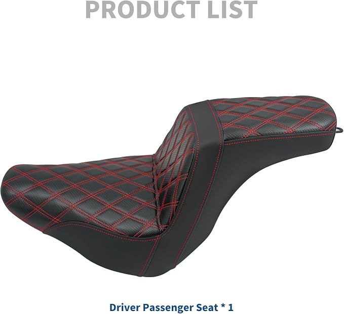 One-Piece Driver Passenger Seat Motorcycle 2-Up Seat Fit for Harley Sport Glide FLSB Low Rider FXLR FXLRS FXLRST 2018-later (Red Stitching)