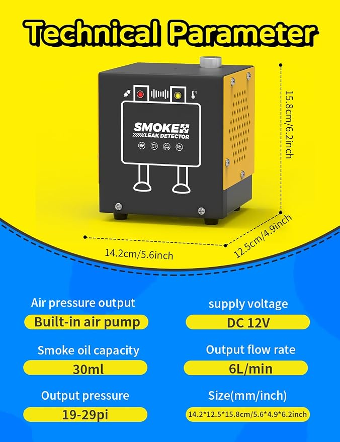 Smoke Machine Automotive Diagnostic Detector - 12V DC EVAP Smoke Leak Tester with Built-in Air Pump for Vehicle Pipe System