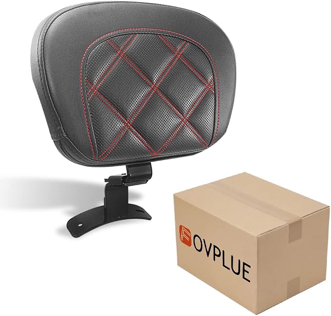 FOVPLUE Rider Backrest,Adjustable Driver Backrest Pad Kit fits for Harley Touring CVO Road Glide Road King Electra Glide Street Glide FLHR FLTRX FLHX FLHT 2009-2023,Double Red Stitching