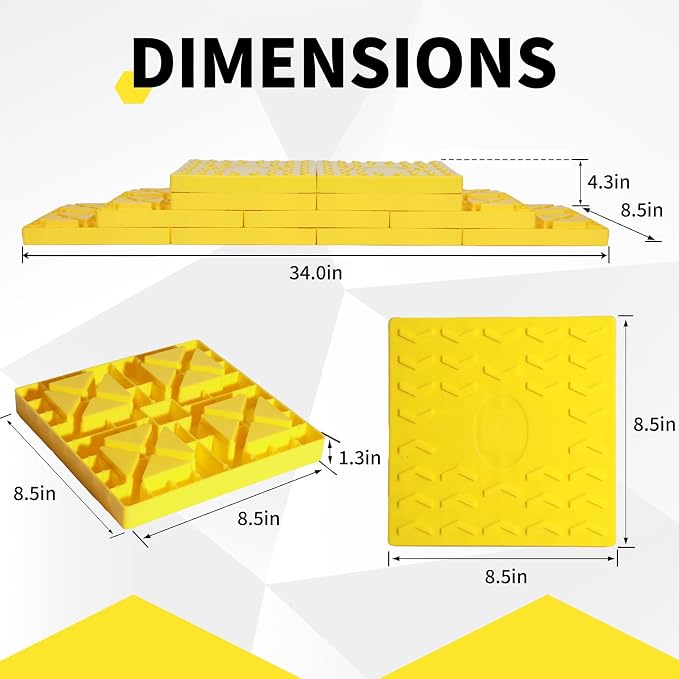 12 Pack Camper/RV Leveling Blocks Suitable for 4 Wheels Interlocking and Anti-Slip Design with Carrying Bag Heavy-Duty for Camper Travel Trailer Yellow