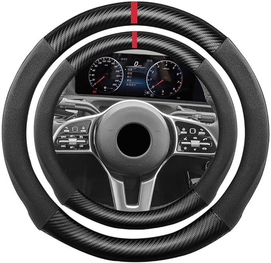 Suede Carbon Fiber Steering Wheel Cover, Compatible with Benz A C E S CLS GLA GLB GLC GLE GLS G 15 inch Soft SuedeTouch Leather Sport Non-Slip Automotive Interior Accessories